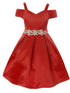 Satin Flower Girl Dress with Cold Shoulder and Pleated Skirt, Sizes 2-14 - SophiasStyle.com